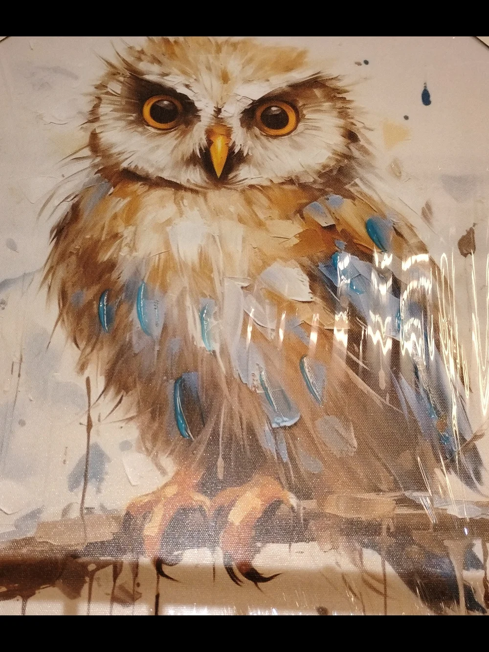 Whimsical Owl Wall Art Canvas - Brown, White & Blue - Picture 1 of 1